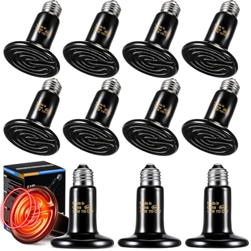 Image of 12 Pack 150W Ceramic Heat Emitter, No Light Reptile Heat Lamp Bulb for Bearded Dragon Tank, Chicken Brooder and Coop, E26 Ceramic Heater Bulb for Large Terrarium