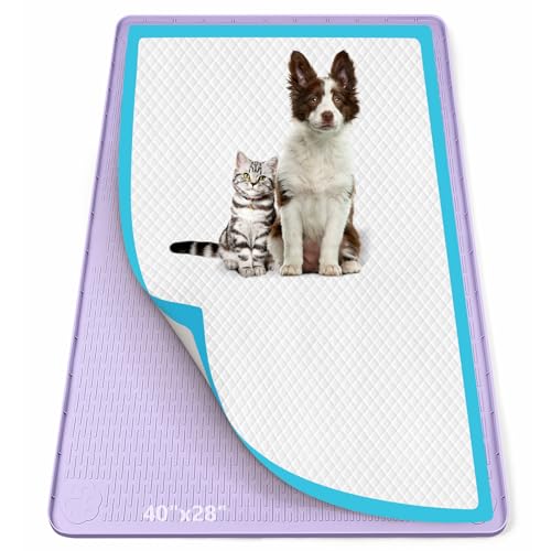 Pee Pad Holder for Dogs, 40" x 28" Silicone Pee Tray Mat Leak-Proof, High Edge, No Spill Pet Pad Holder for Puppy, Cat, Rabbit, Training Pads for Floor Protection, No Pee Pads (Purple)