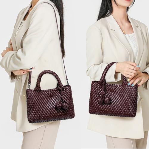 Image of Woven Tote Bag for Women with Coin Purse, Foldable Chain Small Crossbody Handbags, Fashion Shoulder Bag, Hobo Satchel