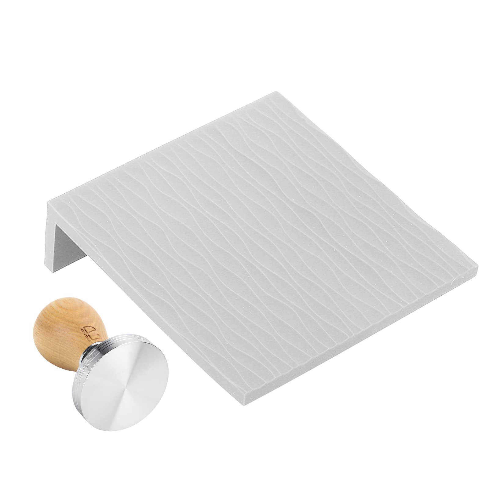 Juego de compactador de café de 58mm, mango de haya, martillo de café de acero inoxidable, Kit de tapete de apisonamiento en relieve para Baristas de café en casa (Gris)