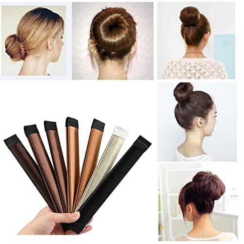 Kissbuty 7 Pcs Bun Maker French Twist Hair Donut Fold Wrap Snap Disk Hair Fashion Bun Hair Styling Hair Donut Magic Diy Tool For Woman Girl Ladies 7 Shades #TOP2