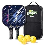 DOKOU Pickleball Paddles, Pickleball Set of 2 Pickleball Paddles, 4 Pickleball Balls, and 1 Bag, Pickleball Paddles with Fiberglass Face, Polypropylene Honeycomb Core, Edge Guard, and Ergonomic Grip