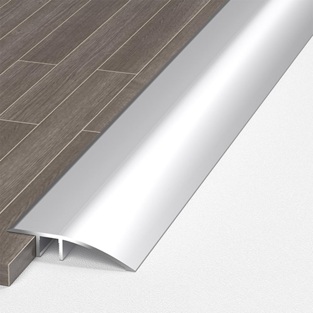 Luysmengeu Silver 35.4In Floor Transition Strip Flooring Transitions Aluminum Threshold Ramp, Kitchen Bedroom Bathroom Door Floor Reducer Gap Covering Joining Strip