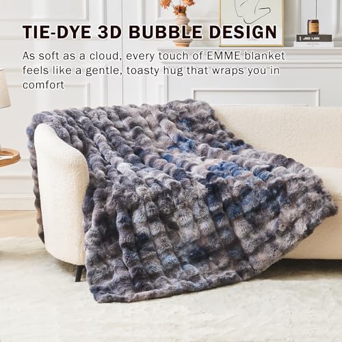 EMME Bubble Decke Sofa Kuscheldecke Kaninchen Plüsch Dicke Decke, Wohndecke Flauschig Sofaüberwurf Couchdecke, Fleecedecke, Flauschige Wohndecke für Couch