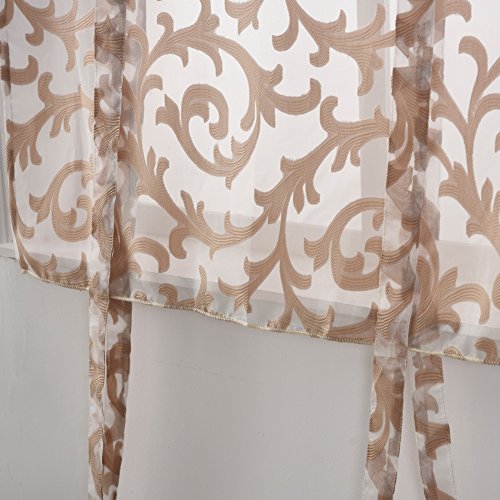 Napearl Tie Up Curtains, Jacquard Balloon Curtains For Kitchen Window, Ajustable Rod Pocket Sheer Curtain Valance For Bathroom Small Window, 1 Panel ( 42W X 63L, Beige ) #TOP4