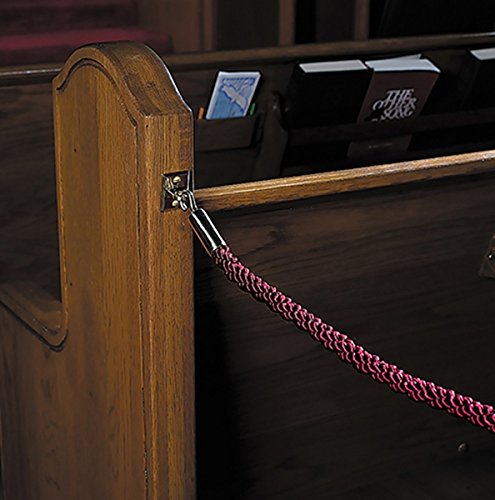 Pew Reservation Ropes Pack of 2 Permanent with Brass Hooks and Brackets, Burgundy, 12 Foot