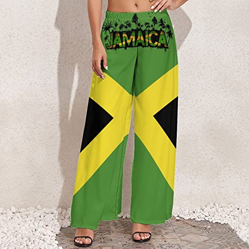 Elegant Casual Jamaica Flag Wide Leg Pants for Women Girl's Summer Sun Beach M4