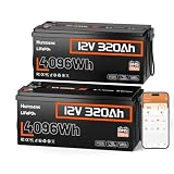 HumsiENK 12V 320Ah LiFePO4 Battery 2 Pack with Bluetooth (24V 320Ah / 12V 640Ah System), Batch-Matched 8.19kWh Deep Cycle Lithium Batteries, 250A BMS, Low-Temp Cut-Off, for RV, Off-Grid Solar, Marine
