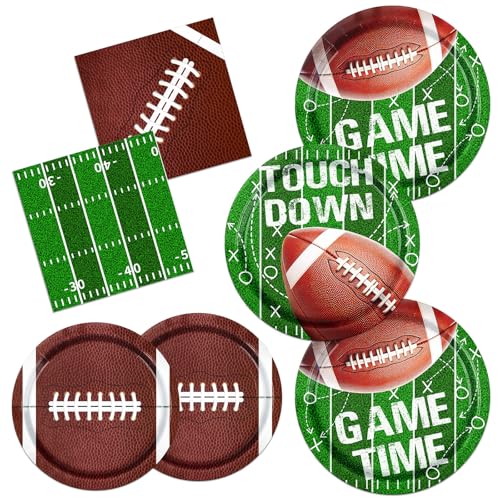 Football Plates and Napkins 100Pcs Football Party Supplies Touchdown Paper Plates Napkins for Football Birthday Game Day Tailgate Party Decorations