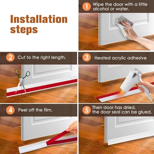 Image of Door Bottom Seal Strip Adhesive Silicone Gap Cover Strip Flexible Bottom Sealing Strip with Hollow Channel Design Roll for Door Edge Installation (White, 3 Meter)