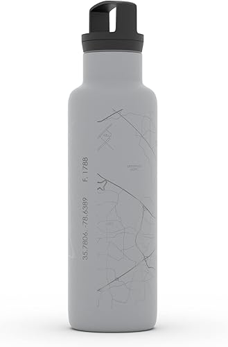 Miniatura 454 de Well Told Botella de agua aislada con mapa Chicago Illinois, grabado de acero inoxidable (21 onzas, gris muelle) botella aislada de mapa