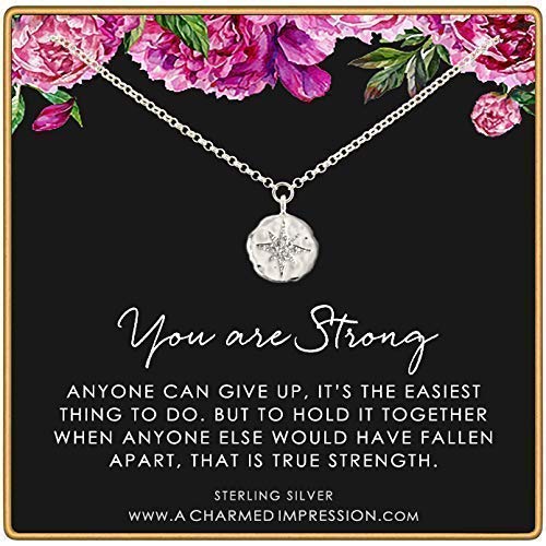 You Are Strong ï Encouragement Gift for Her ï 925 Sterling Silver ï Resilience ï Never Give Up ï Cancer, Sobriety, Recovery, Loss, Divorce ï Survivor Necklace ï Affirmation Jewelry