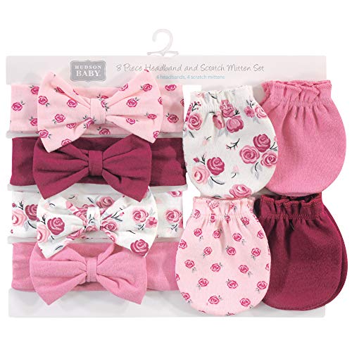 Hudson Baby Baby Girls' Cotton Headband and Scratch Mitten Set2
