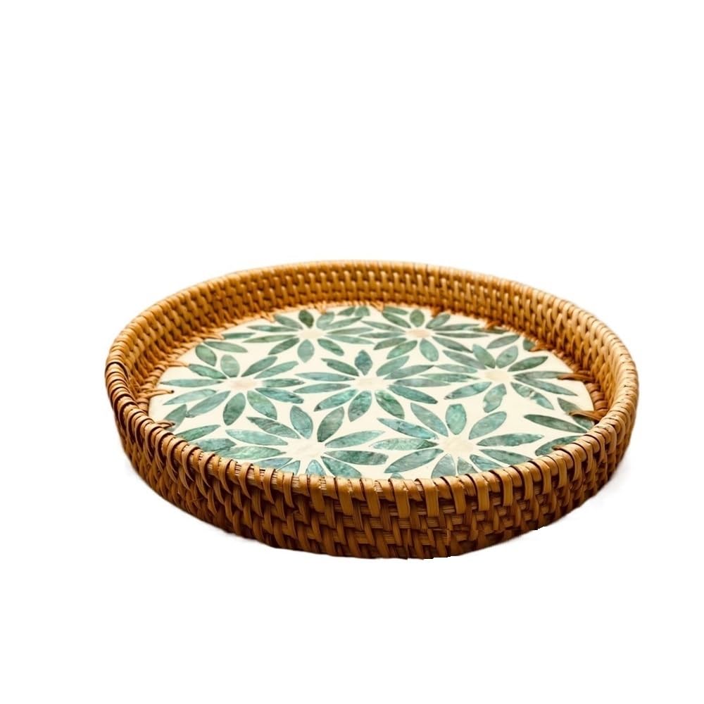 Basket Storage Box Kitchen 4pcs New Nordic Style Rattan Woven,Color Shell Splicing Handmade Fruit Tray