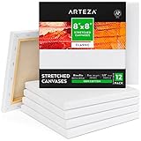 ARTEZA Lienzos blancos estirados e imprimados | 20,3x20,3 cm | Pack de 12 | 100% algodón | Lienzos de pintura acrílica, óleo y medios húmedos | Para artistas profesionales, aficionados y principiantes