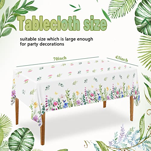 3 Pieces Spring Summer Floral Table Cover Watercolor Wild Flowers Tablecloth Plastic Rectangular Floral Tablecloth For Dining Kitchen Room Picnic Camping Birthday Party Holiday Decor, 43 X 70 Inches #TOP1