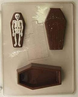 Wooden casket box w/lid & skeleton piece