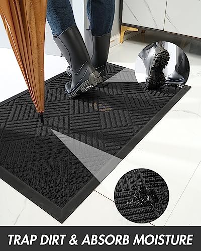 Front Door Mat Outdoor Indoor Welcome Mat Non Slip Rubber Doormat Absorbent Entryway Rug Entrance Mat Entry Rug Dirt Scraping Shoe Mat Black 43X75cm - View 5