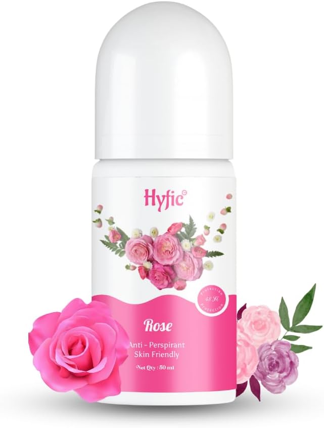 HYFIC Rose-Scented Alcohol-Free, Silicone-Free, Paraben-Free Underarm Roll-On, Natural Deodorant for Sensitive Skin, Vegan & Cruelty-Free Formula, Non-Irritating, (50 ML) Pack of 6