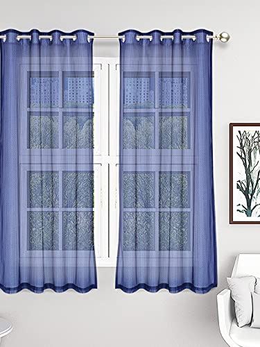 Image of Set of 2 Pcs Sheer Premium Lightweight Tissue Fabric Solid Blue Color Eyelet Window Curtain, 2 Pc Window Curtain 5ft