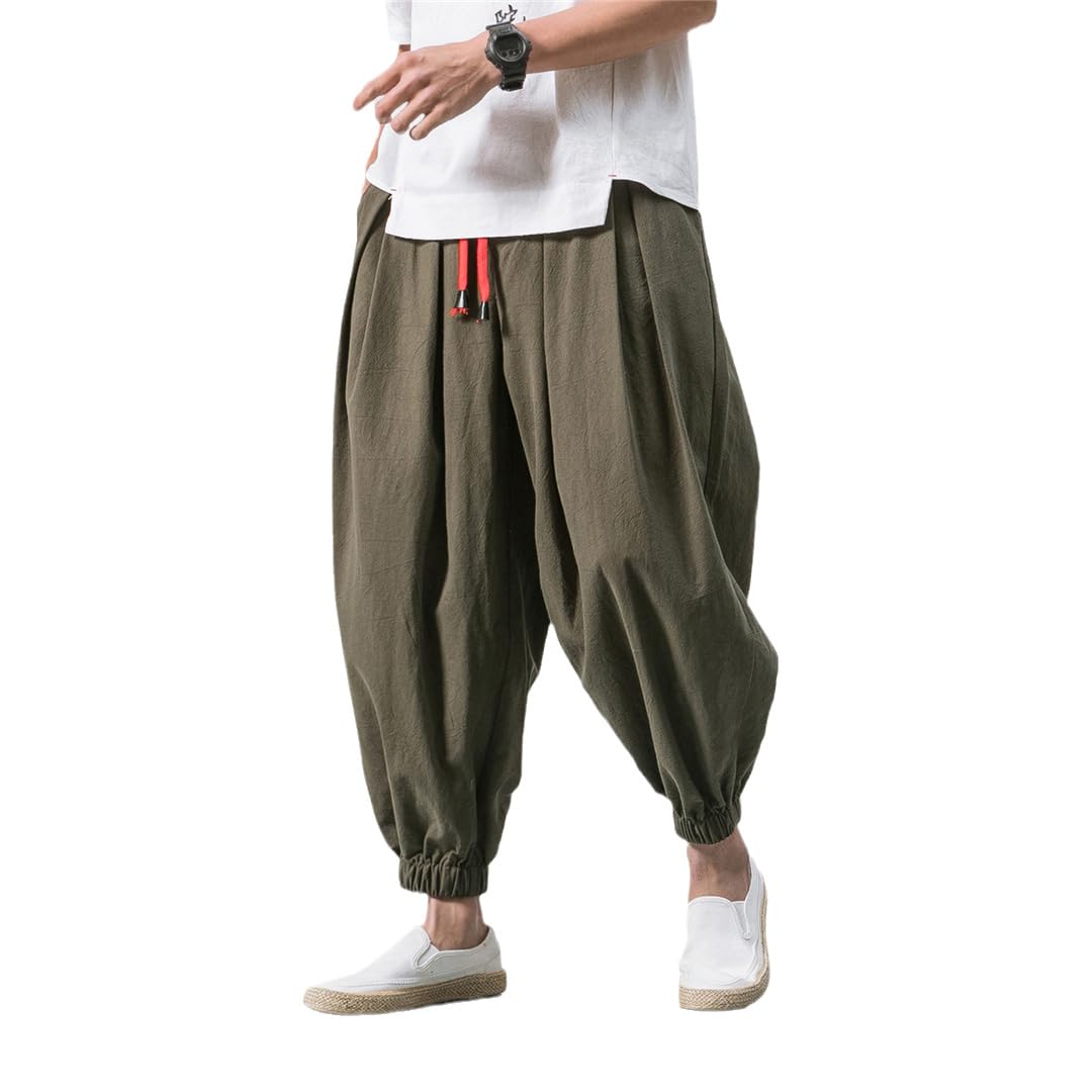 Pantalon décontracté ample homme coton lin léger armée 5XL confortable - 8