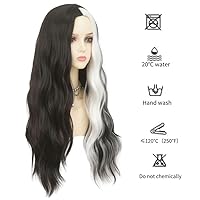 Vista 3 de Pelucas largas rizadas y onduladas de Dai Cloud, con cabello negro y reflejos blancos, de pelo sintético, resistente al calor, para mujer, para uso
