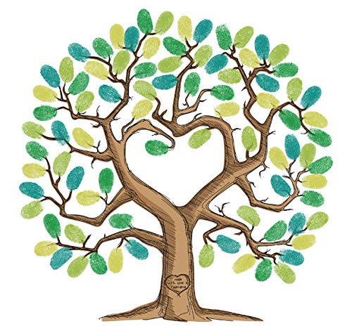 Tulamama Fingerprint Tree Canvas - The Alternative to A Baby or Wedding Shower Guest Book - with 25 Complimentary Good Advice Cards & Ink. Heart