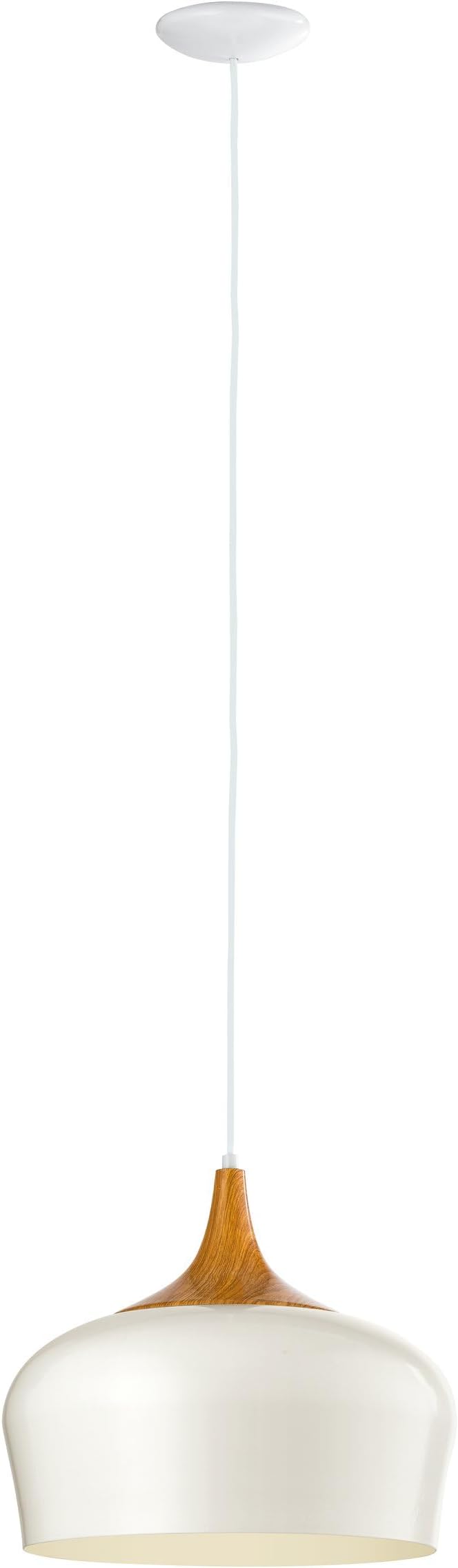 Eglo EGLO Obregon Hanglamp, 1-lichts, modern, hanglamp van crèmekleurig metaal en eikenhout, eettafellamp, woonkamerlamp met E27-fitting