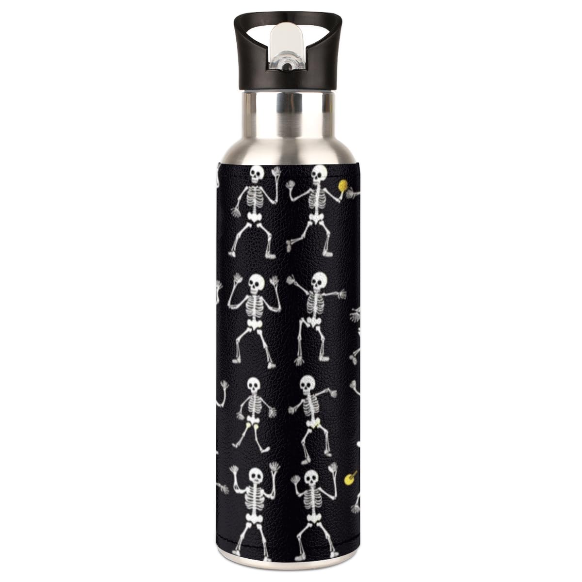 Totenkopf-Trinkflasche Aus Edelstahl – 590 Ml, Isoliert, Mit Strohhalm-Deckel & Auslaufsicher