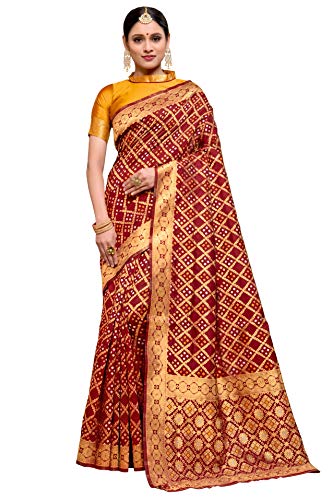 Image of Amazon Brand - Anarva Women's Banarasi Silk Blend Saree With blouse piece (A Bandhani Silk104)