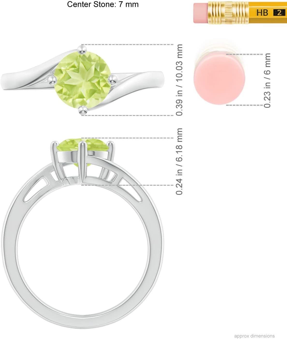 Angara Natural Peridot Solitaire Ring for Women | Classic Round Peridot Solitaire Bypass Ring in 14K Solid Gold/Silver/Platinum | August Birthday, Anniversary, Gemstone Jewellery Gift