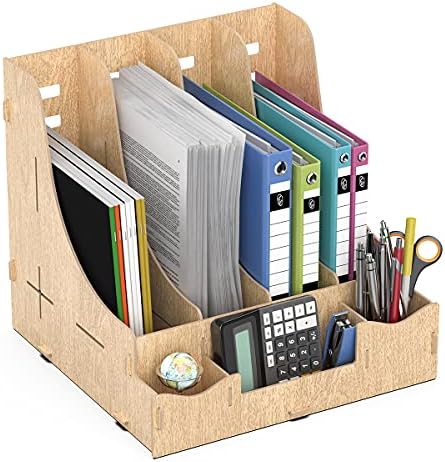 Lesfit Wood Magazine File Holder, Desk Organiser Storage Rack for Document, Newspaper, Books