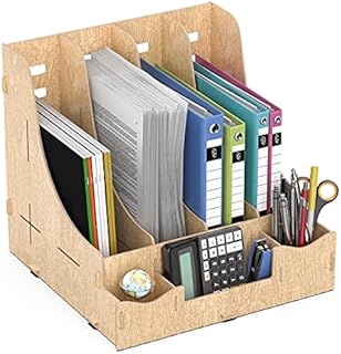 Lesfit Wood Magazine File Holder, Desk Organiser Storage Rack for Document, Newspaper, Books
