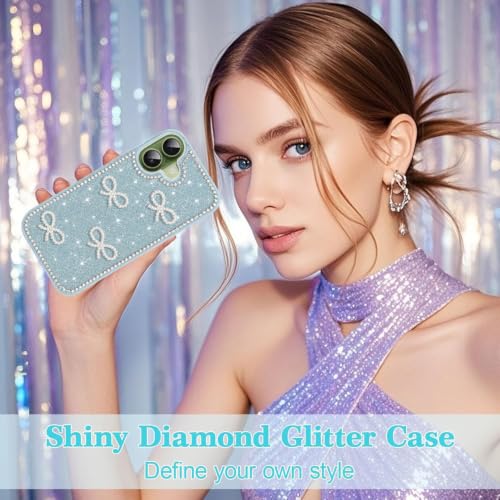 Image of DIZORO Compatible with (iPhone 17 Case)(2025), Luxury Diamond Cute with Bow Glitter Bling Case with Full Camera Protection Shockproof PC+TPU Glossy Shiny Back Cover Case for Girls Women - Pine Green