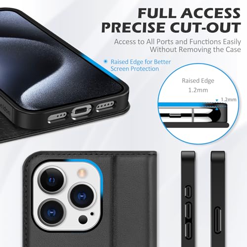 SHIELDON Genuine Leather Wallet Case for iPhone 15 Pro 6.1" 2023, Black by SHIELDON - Used condition - Image 7