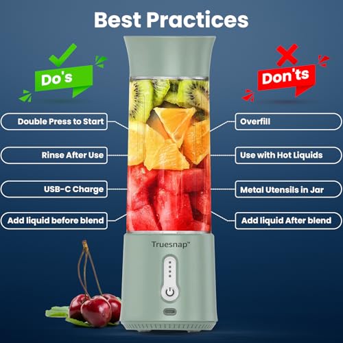Image of QUIX Portable Mini Blender 500ml for Smoothies Cold Coffee & Juices | USB-C Rechargeable Juicer Mixer Grinder with 230W Motor Ice Crushing & 4000mAh Battery | BPA Free | Sage Green