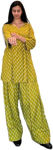 HION HILS Women's Rayon Farshi Salwar Suit For Women 3/4 Sleeves | Plain Kurti With Palazzo Set For Girls