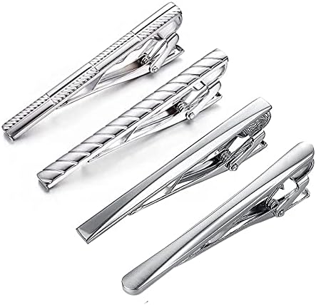 RunootPR Classic Silver Tie Clip Set for Men 4Pcs Regular Tie Bars Business Wedding Holiday Jewelry Gift