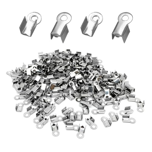 1000 PCS 304 Stainless Steel Fold Over Crimp Cord Ends, End Caps for Jewelry Making, Earrings, and Bells Jewelry Connector