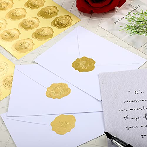480 Pieces Gold Embossed Envelope Wax Seals Stickers Adhesive Seal Sticker Embossed Foil Seal Plant Diy Labels For Greeting Card Wedding Invitations Christmas Party Favors Decal (,) #TOP3