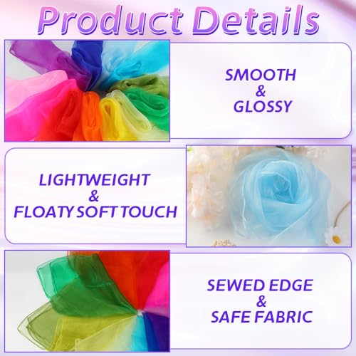 Juggling Scarves, Dance Scarves for Kids Play 12 PCS Square Silk Scarf Music Performance Props for Toddlers Children4