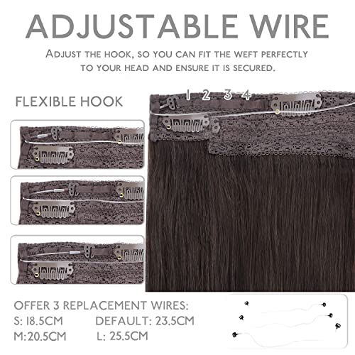 Image of WENNALIFE Wire Hair Extensions Real Human Hair 14 inch 75g Light Dark Brown Remy Wire Hair Extensions Invisible Transparent Fish Line Straight Real
