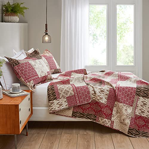 Chesity Twin Size Quilts Plaid Bedding Sets 3-Piece Deep-Red Bedspread Sets Reversible Lightweight Stripe Quilt Grid Coverlet Patchwork Soft Quilt For Bed (68" X 86") #TOP2