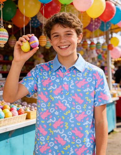 westwolf Easter Day Boys Polo Shirt Cute Rabbit Blue Golf Short Sleeve 5 Years 6 Years Kids Cool School Uniform Active Clothes - image 2