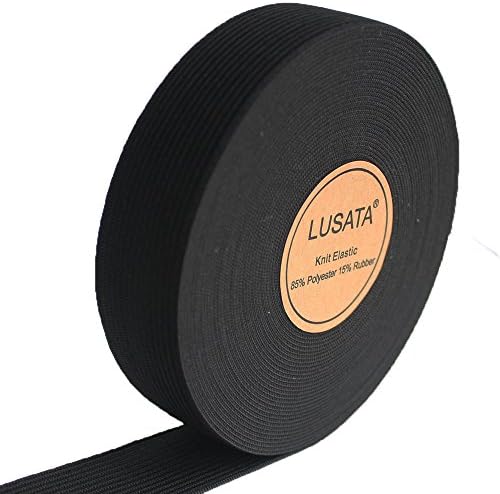 lusata 1 inch Wide Black Knit Elastic Spool Heavy Stretch High Elasticity Knit Elastic Band 10 Yard