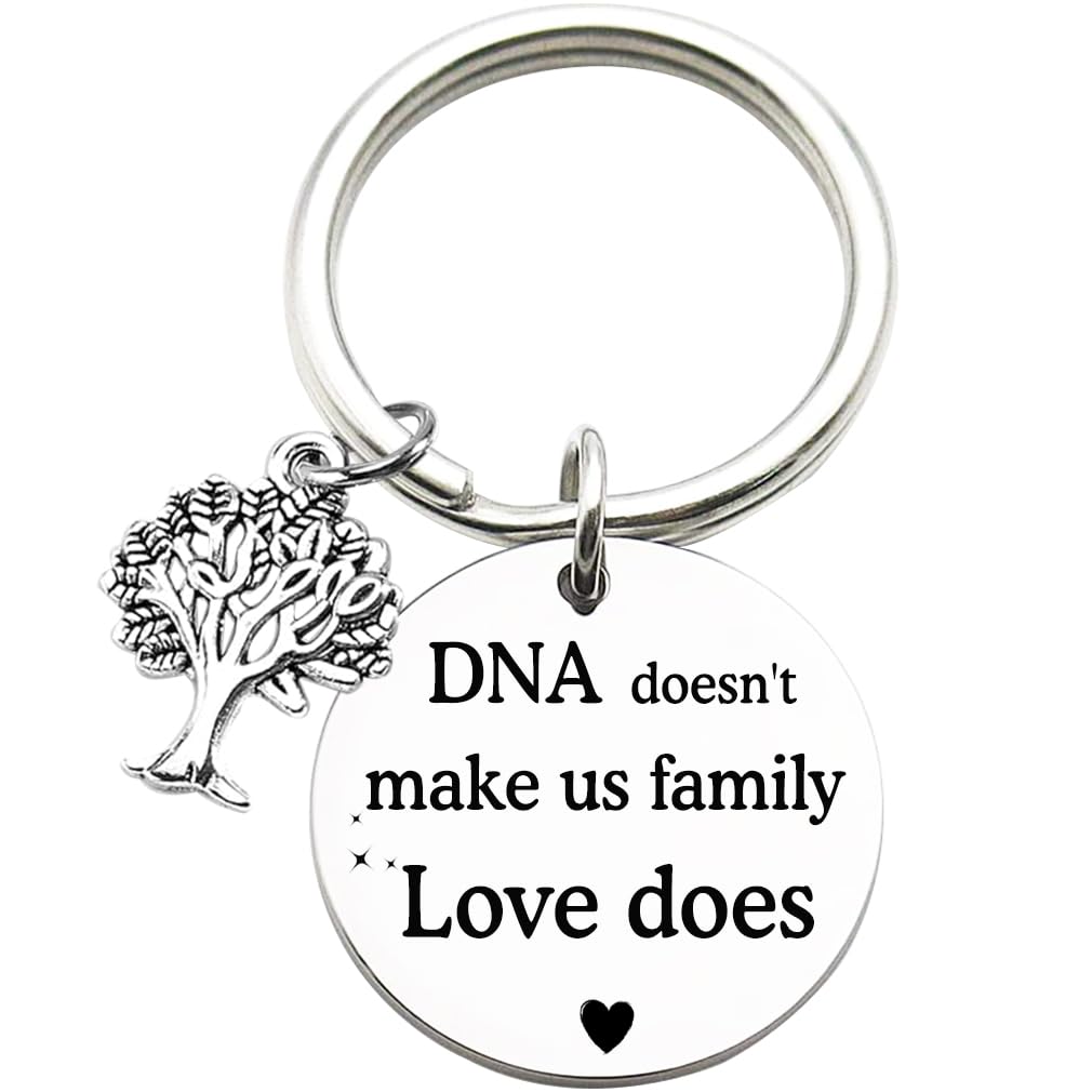 Tecreo Stepfather Gift DNA Doesn't Make us Family Love does Keychain Stepmother Gift, Stepparents Adoption Keychain Gift