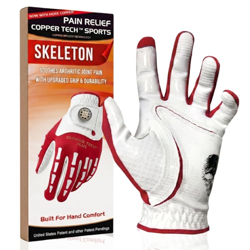 XEIRPRO Copper Tech Skeleton Golf Gloves Men Right Handed Golfer or Left Handed Golfer (2nd Gen) | Copper Compression Joint Support with Tacky Grip | Flexible & Comfortable Fit with Premium Leather