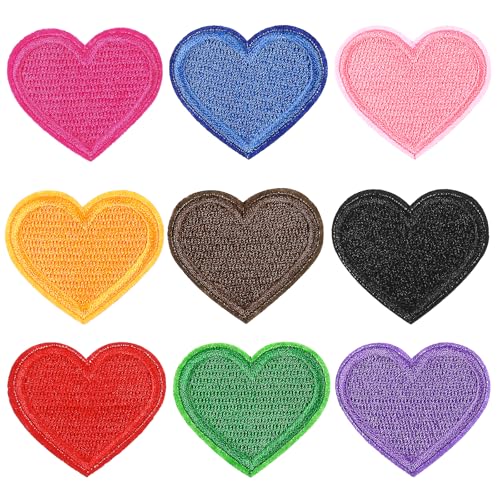 LIQWEI Lot de 27 écussons thermocollants en forme de cœur - À coudre - 4,3 x 3,7 cm - Pour textiles - Pour chapeaux, sacs, veste, jeans, t-shirt, bricolage