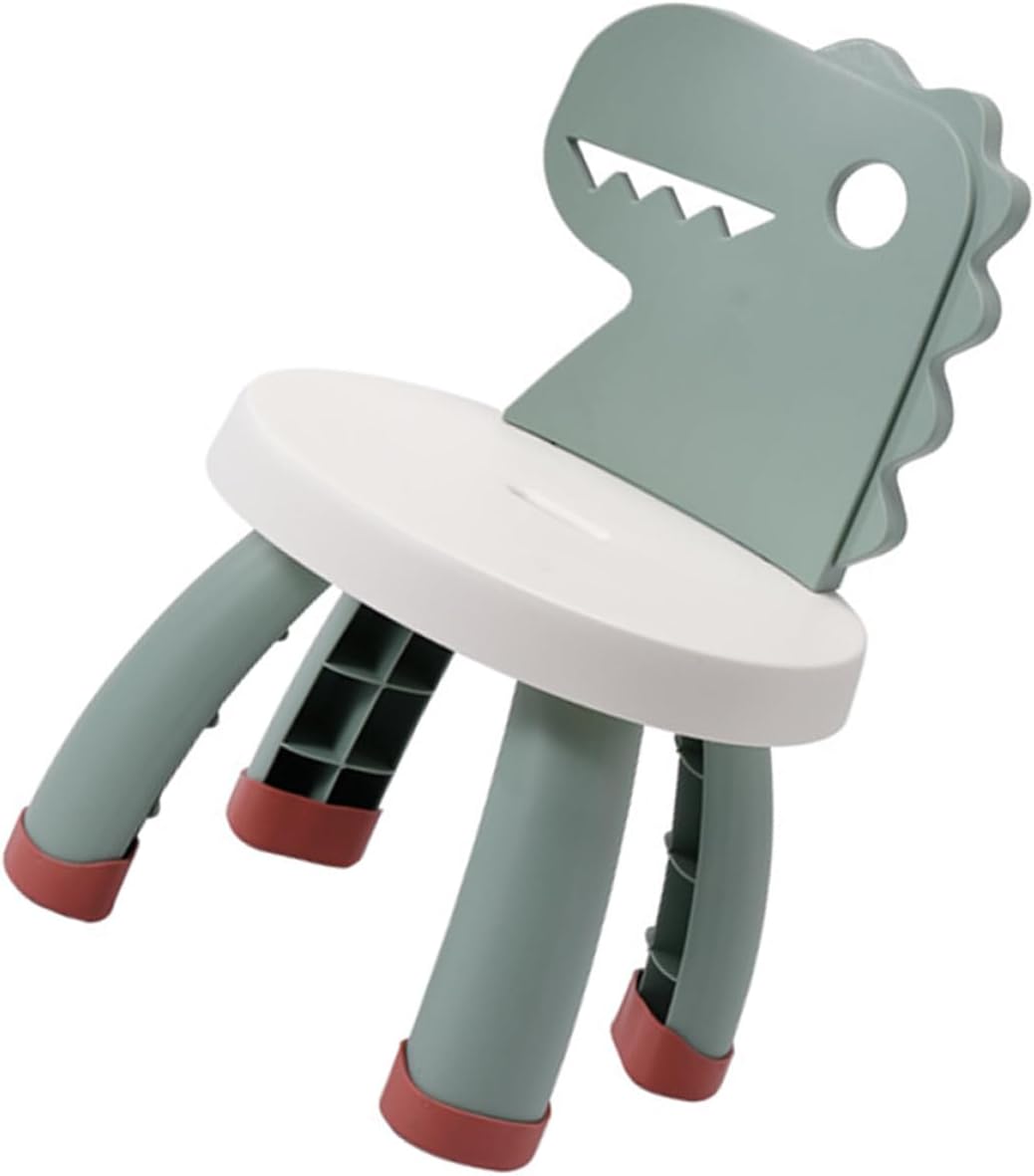 Cartoon Dinosaur Chair with Back Support Anti-Fall Thickened Stool for Reading and Activities Stable Non-Slip PP PVC Seat for Home Kindergarten Nursery Green