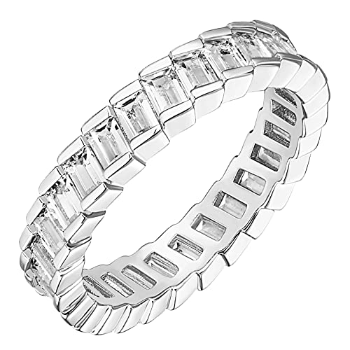 PAVOI 14K Gold Plated Cubic Zirconia Baguette Cut Eternity Bands White Gold for Women Size 5